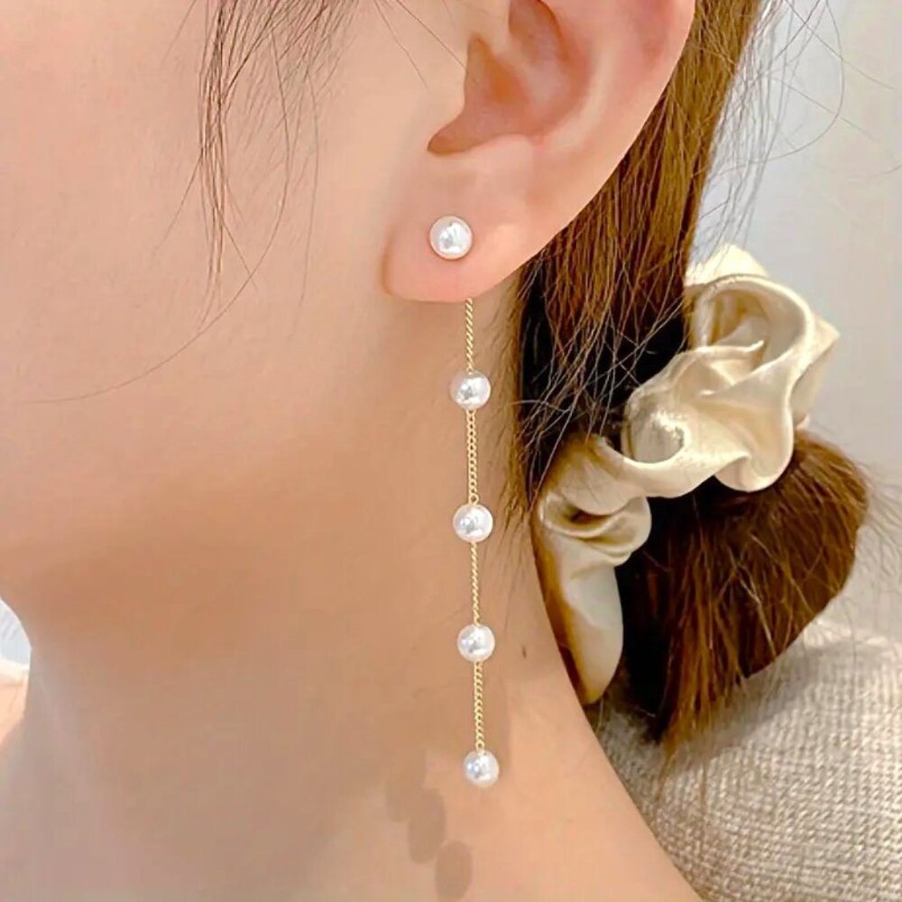 Pearl Earrings Drop Dangle Minimalist Simple Classy Glam Dainty Tassel Stylish